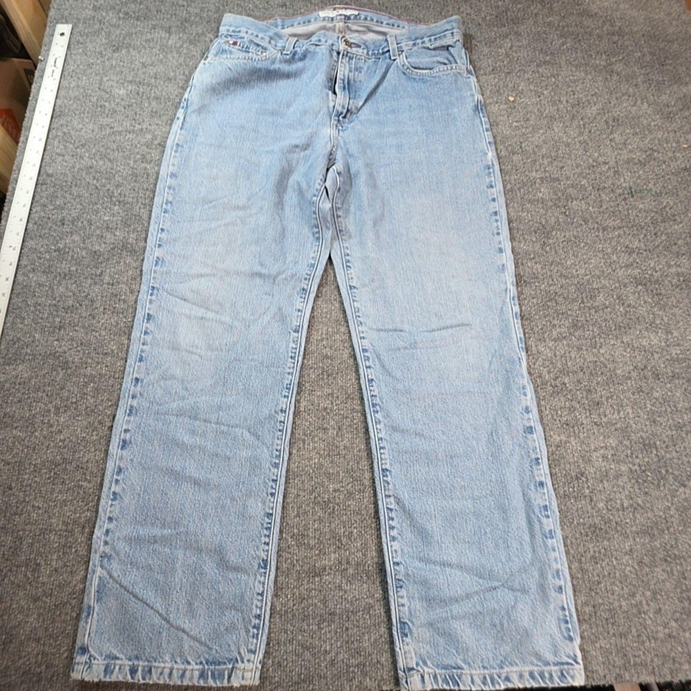 Vintage Tommy Hilfiger Jeans Mens 38x30 Blue Light Wash Relaxed Straight Denim